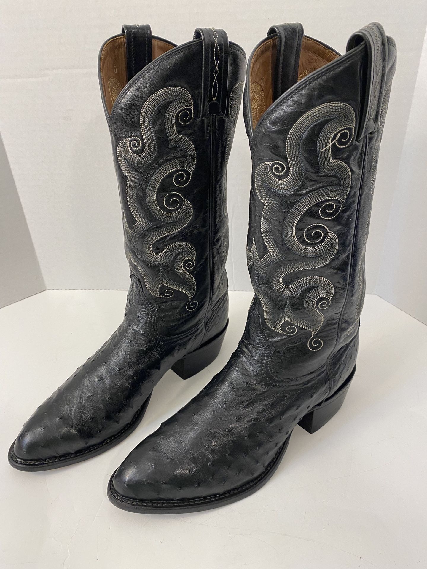Tony Lama Men’s Size 8.5 D Black Full Quill Ostrich Leather Cowboy Western Boots