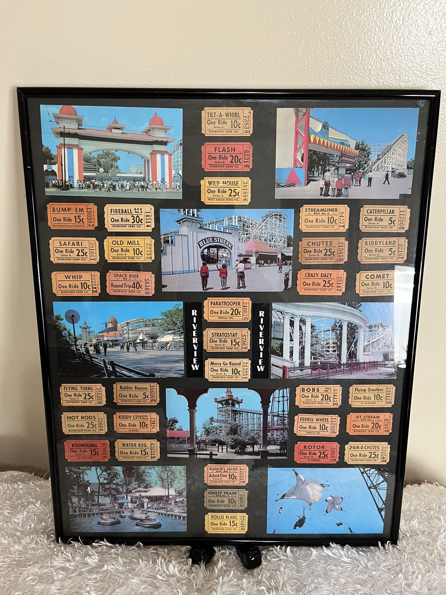 Vintage Chicago’s Riverview Amusement Park Ride Tickets Framed Under Glass