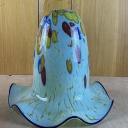 This is a vintage Murano glass lampshade with scattered colorful inclusions.