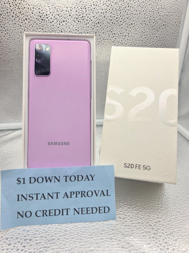 SAMSUNG GALAXY S20 FE 5G 128GB UNLOCKED. FREE SMARTWACH/ HEADPHONES. PAY $1 TODAY REST IN PAYMENTS. NO CREDIT NEEDED FINANCING