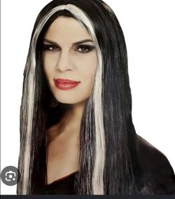 Black white wig shoulder length
