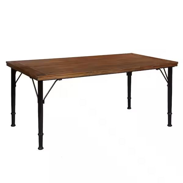 Homy Casa 70” Rustic Brown Wood Top with Metal Frame Dining Table