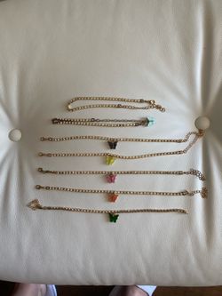 Set of 7 Butterfly Rhinestone Ankle Bracelets