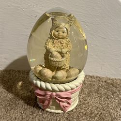 1994 Dept. 56 Snowbunnies A Tisket A Tasket Waterglobe 4 1/3" x 2 1/2"