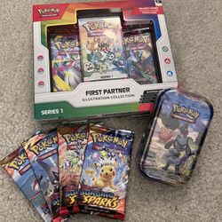 first partner series 1 + ascended heroes tin + 4 surging sparks 