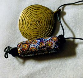 Artisan Boho Brass Spiral Pendant Necklace Millefiori Trade Bead