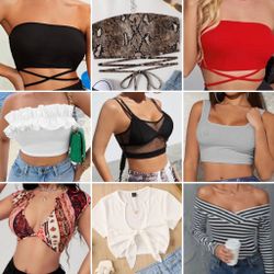 2 For 5$ You Choose - Sexy Tube Top Strappy Ruffle Mesh Striped Tank Crop Tops Medium 