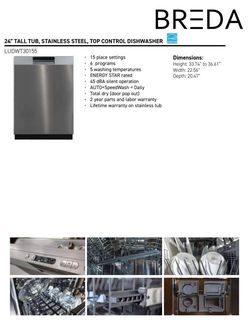 Breda Dishwasher 24 Inch Fully Integrated Tall Tub Dishwasher