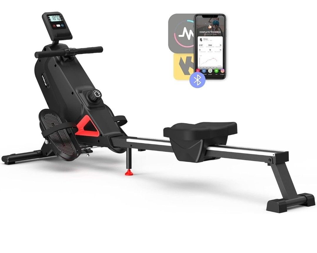 Bluetooth Magnetic Rowing Machine for Home, Upgrade Resistance Strength with 16 Levels, Custom Widened Foot Pedals, 350 Lbs Weight Capacity