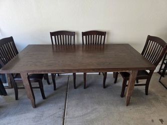 Solid Wood Dining Table Set w/ 4 Chairs + 2 Extension Leaves