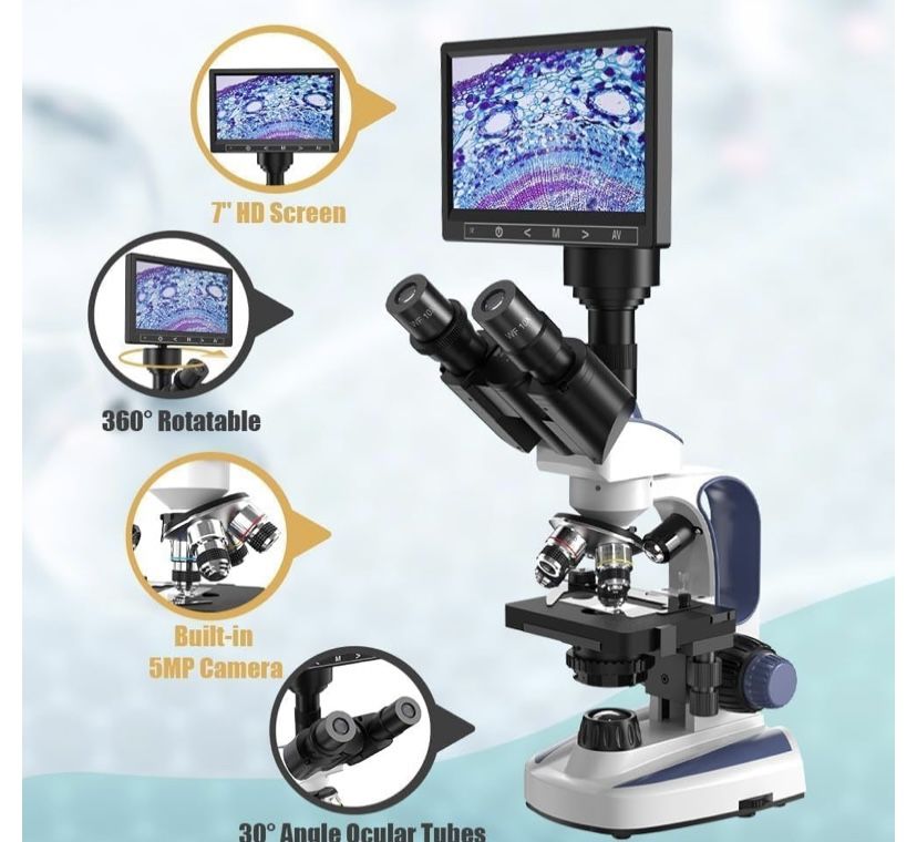 Vitano Lab Compound Trinocular Microscope with 40X-2500X Magnification, Dual-View Microscope