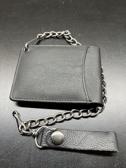 Genuine Leather Chain Wallet - Black Trucker Style / Cartera de Cuero