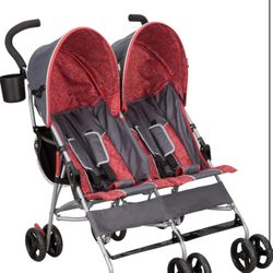 Delta Children LX Side by Side Stroller - with Recline, Storage & Compact Fold, Grey/Red