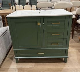 36" White Bathroom Vanity , 1 Soft Close Door, 3 Drawers, Modern Storage Cabinet for Compact Spaces(Green)