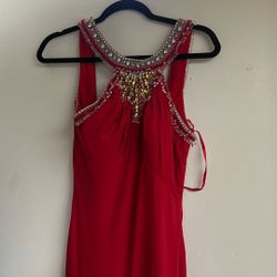 Red Long Dress Size Medium Large Stretchy With Tail For 40