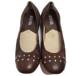 Michael Kors Women’s Ballet Flats Brown Leather Studded Shoes Size 7M