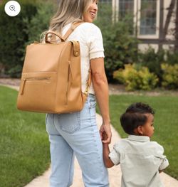 The Square Diaper Bag by Fawn - Tan, plus accessories