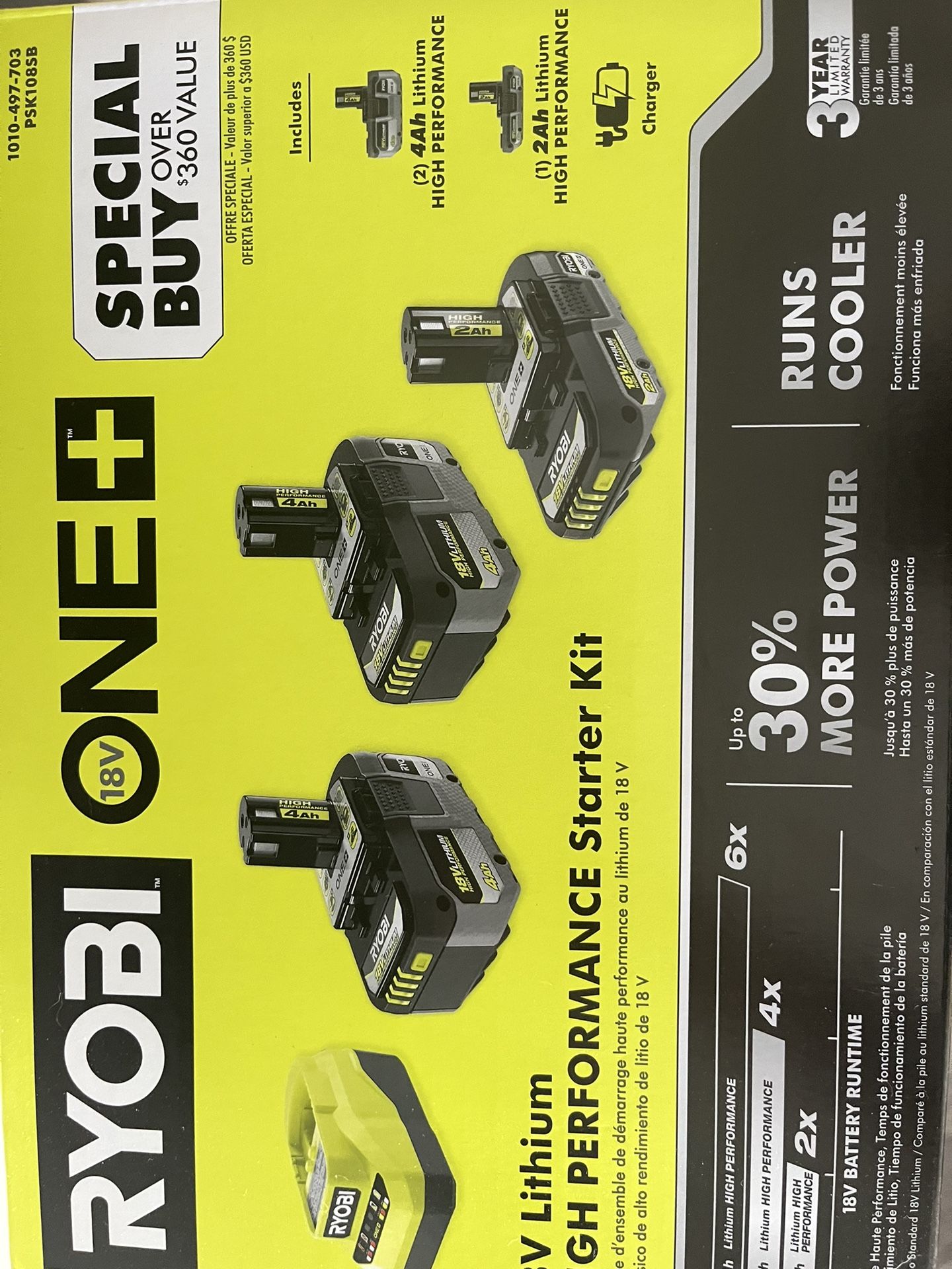 Ryobi One+ High Performance Starter Kit Batteries With Extra Charger