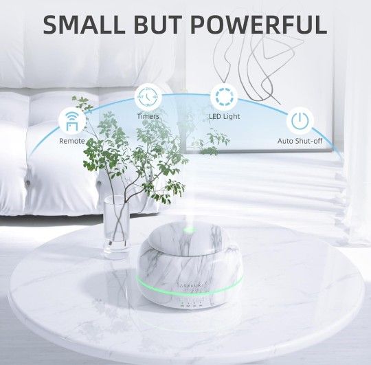 ASAKUKI Essential Oil Diffuser 300ML Aromatherapy Humidifier with 7-Color Light, Small Home Diffuser and Perfect for Relaxation-Marble