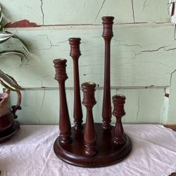 Wood Candlestick Holder Candelabra 5 Tier Graduated Charles Lesters MCM 14"H