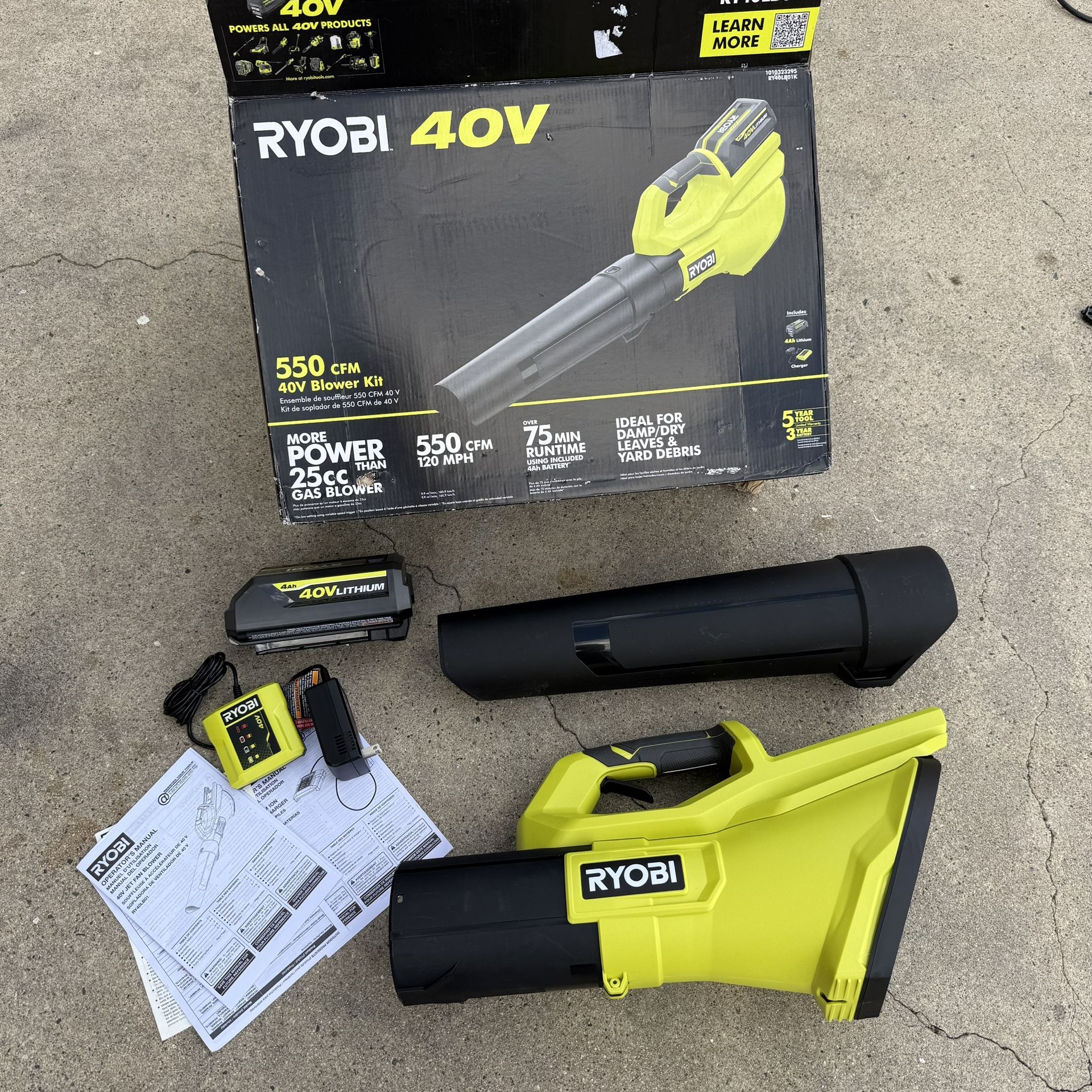 RYOBI 40V 120 MPH 550 CFM Cordless Battery Leaf Blower With 4.0 Ah Battery and Charger
