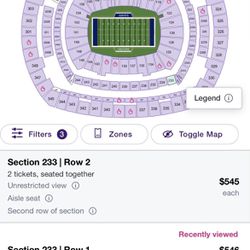  Cowboys Vs Giants , Legend Suite 2 Tickets 