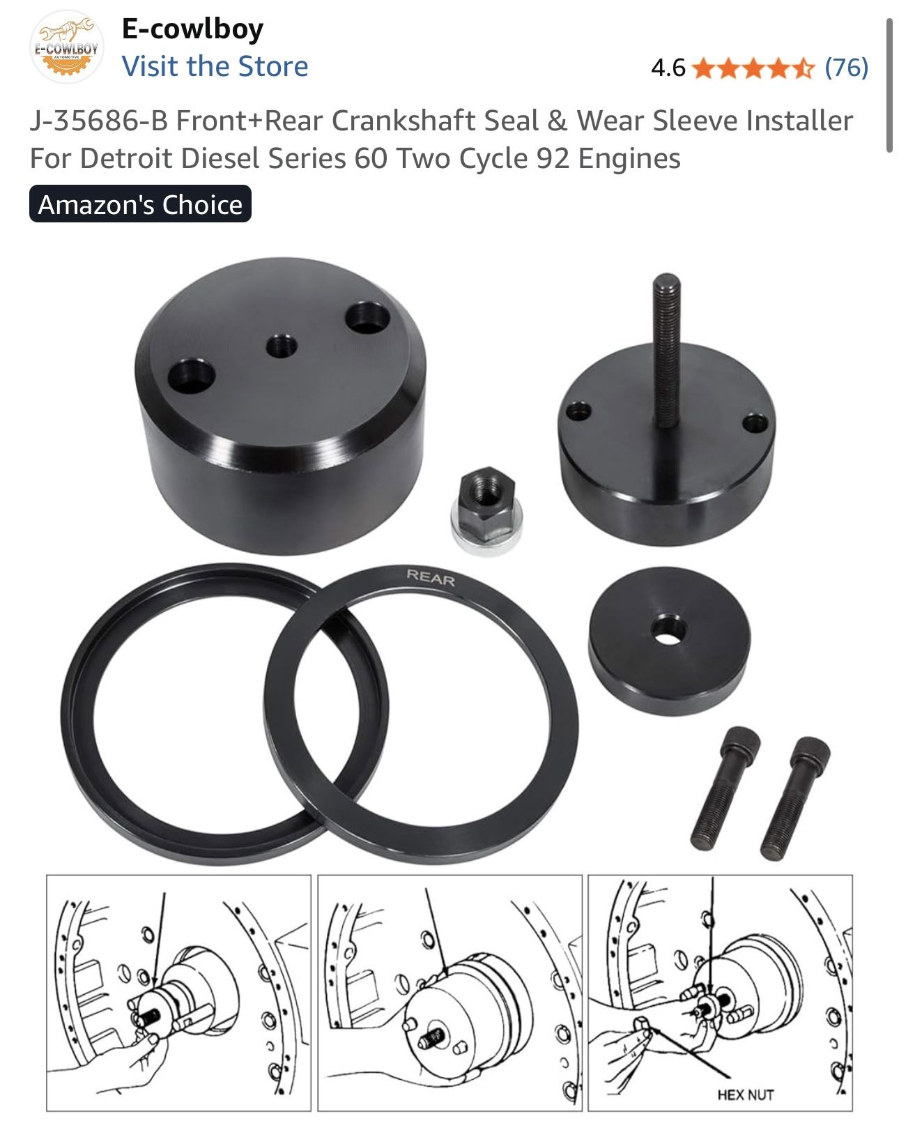 J-35686-B Front+Rear Crankshaft Seal & Wear Sleeve Installer For Detroit Diesel