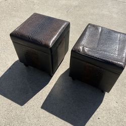 Brown Faux Croc Storage Ottomans (Set of 2)