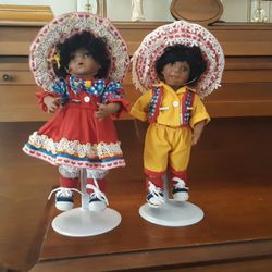 2 Vintage Mexican Girl And Boy Dolls