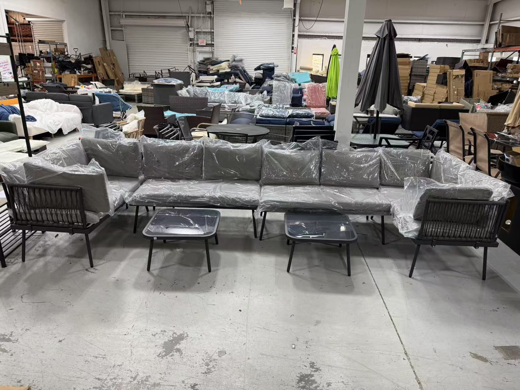 New 6 Piece PE Rattan Sofa Set,Modern Patio Conversation Sets with Cushions and Glass Table