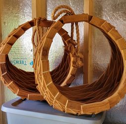 Vintage Rustic Wooden hanging Baskets with Rope Handles - Pair