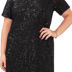 DKNY Women's Long-Puffed-Sleeve Sequins V-Neck Dress