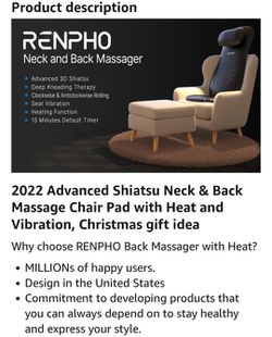 Renpho Back Massager with Heat Chair Massage Pad Shiatsu and Rolling Black