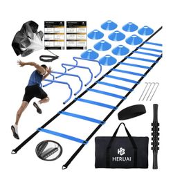 Agility Ladder Speed Training Equipment Set, 20ft Speed Ladder, 4 Hurdles, 10 Speed Cones, Running Parachute, Football Basketbal🆕👍Reg. Retail $49.99
