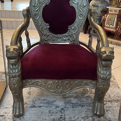 THRONE ARMCHAIR $600 Ornate Carved Silver Heads. Like New.  Queen & King Throne Chairs $600 Each. Sofa Alone $1,000. Set Of 3 Now $1,500!