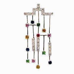 Woman’s Ladies 14k White Gold 1.75” Inch Diamond .22 CTW Multicolor Gemstone Chandelier Pendant for Necklace GP3089169