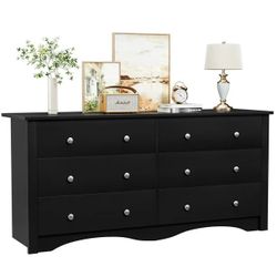 6 Drawer Double Dresser, Wide Wood Chest Of Drawers Storage Tower Storage