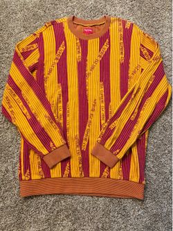 Supreme Textured Stripe Yellow Red Crewneck Mens Size Large