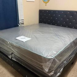 New KING SIZE BED FRAME WITH MATTRESS AND BOX SPRING SET 3PCS FREE DELIVERY 