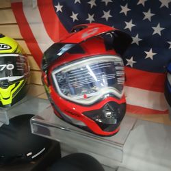Red Motocross Full-Face Helmet with Visor