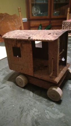Vintage toy crane cab (original wood wheels)
