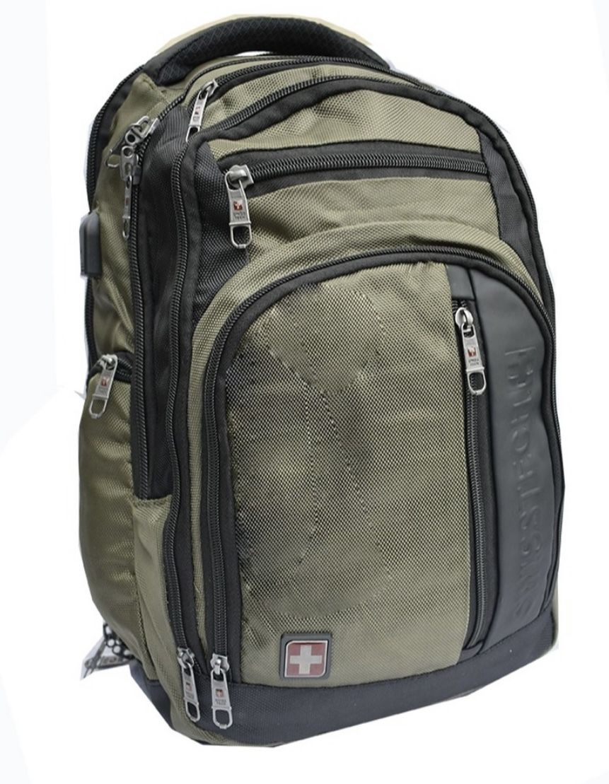🎒SwissTech Urban Trek 18 Travel Backpack with a USB port in army green