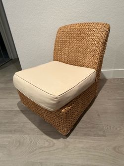 Set of 2 Woven Rattan Accent Chairs w/ Cushions