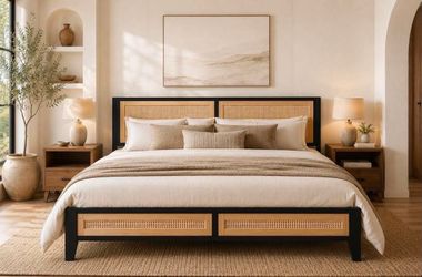 🔥 NEW King Size Rattan Bed Frame – Modern Boho Style, coastal, farmhouse style bed M1