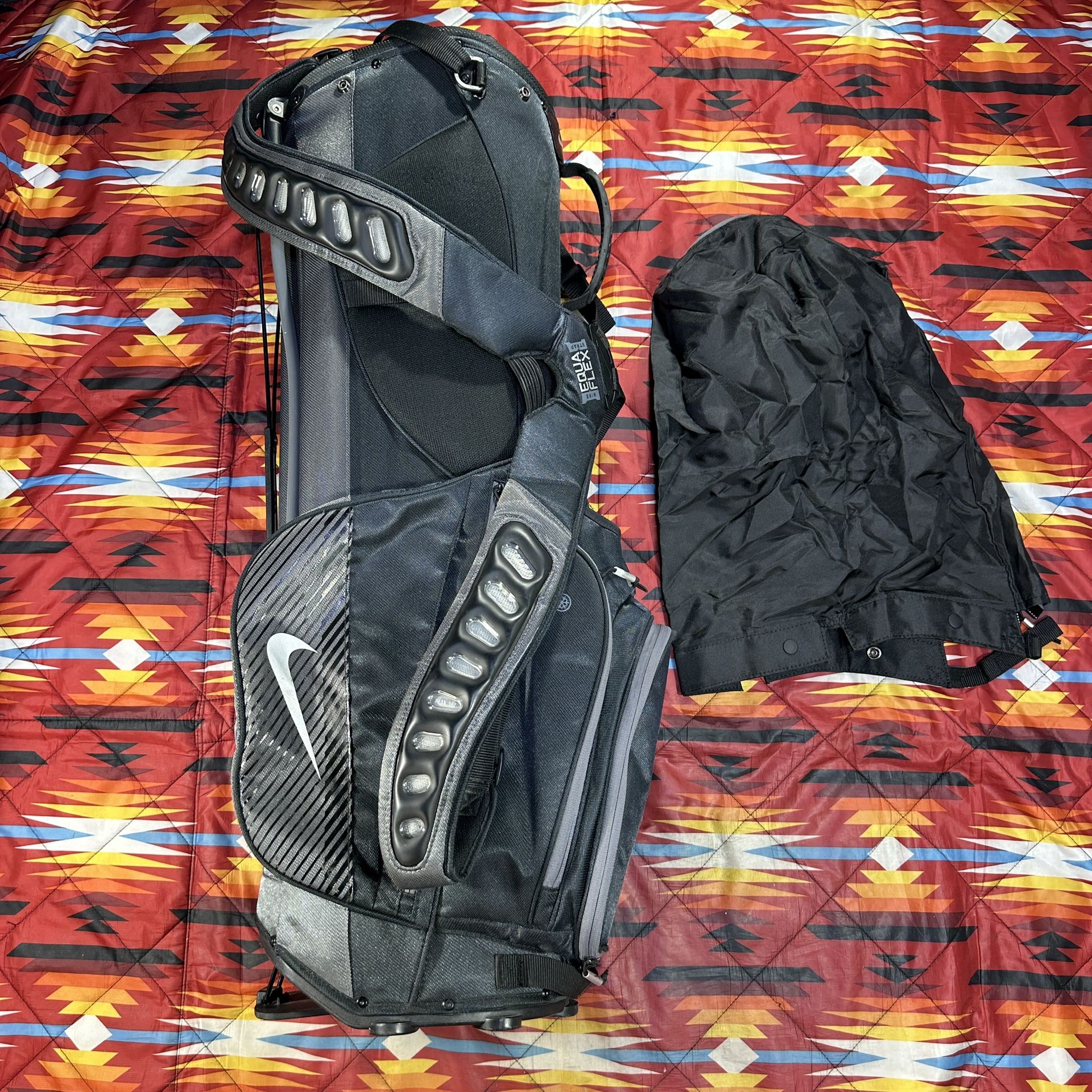 Nike Air Sport 8 Divider Golf Dual Strap Stand Bag Gray Black Rain Cover 34”