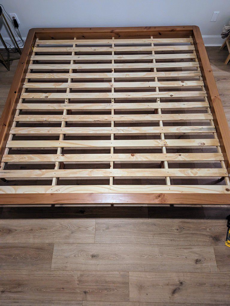 King Size Solid Wood MIid Century Platform Bed Frame 