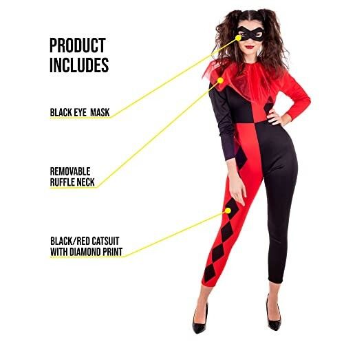 Jester Costume Women, Harlequin Costume Women, Ladies Jester Halloween Costume, Halloween Clown Costumes for Women Medium