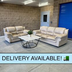 Beige Leather Couch Sofa and Loveseat Set (DELIVERY AVAILABLE! 🚛)
