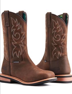 Size 11  Men's Soft Toe Waterproof Cowboy Work Boots
Pull-On Esay Wear Design, Comfortable Cushioned Insole, Slip & Oil-Resistant Outsole, EH Rated Pr