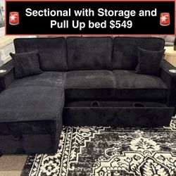 New Sectional  with pull up Bed and Storage